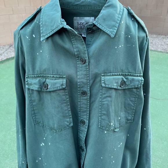 EUC Thread & Supply Paint Splatter Button Down Shirt Sz SX - Picture 4 of 6